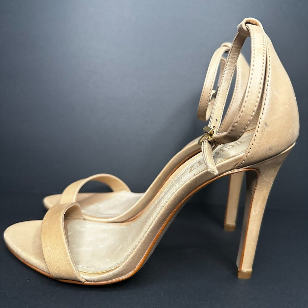 Schutz Stiletto Sandal 6.5 Ankle Strap Nude Heels Formal Cocktail Tan Cadey Lee - Picture 4 of 11